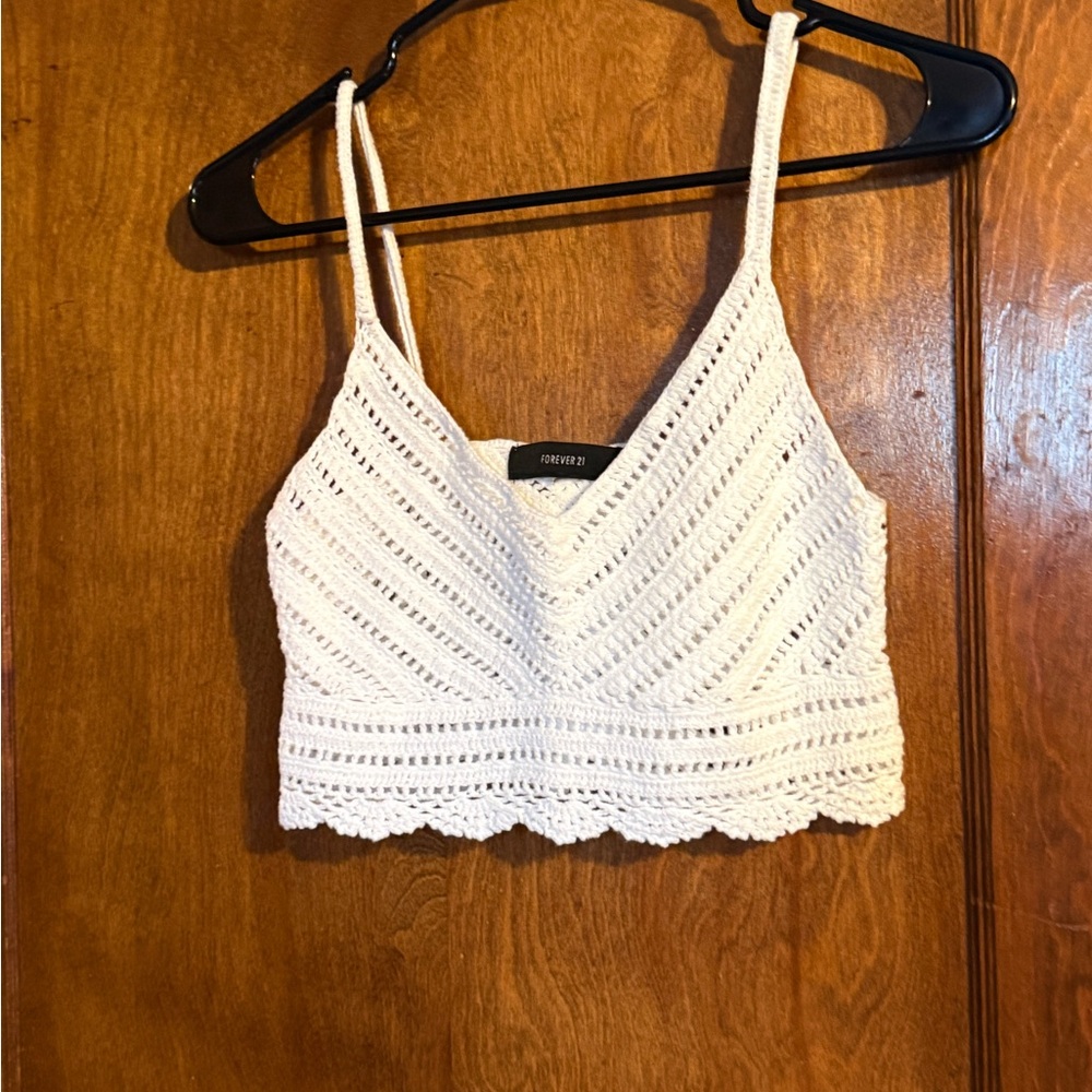 Forever 21 Cream Crochet V-Neck Crop Camisole